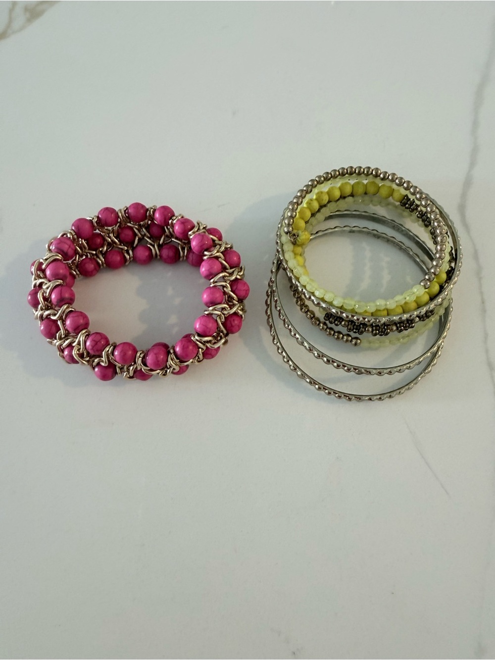 Stackable Bead Bracelet Set - Pink and Yellow